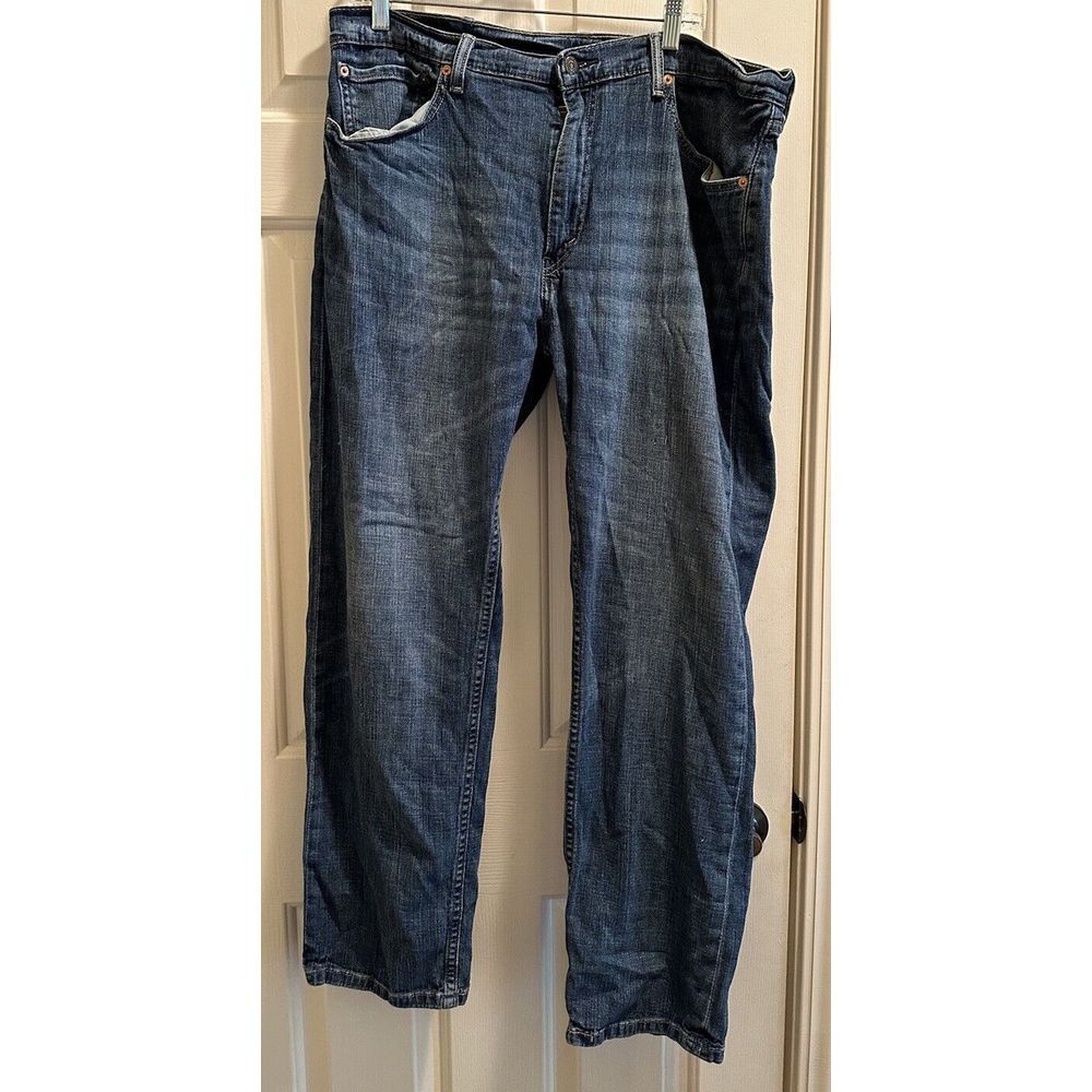 Levis 505 Jeans Mens 38x32 Blue Denim Regular Straight Leg Stretch Med Wash